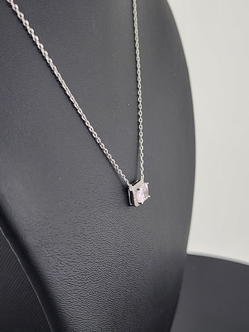 New Sterling Silver 925 Necklace – Pink Rectangle Gemstone Pendant