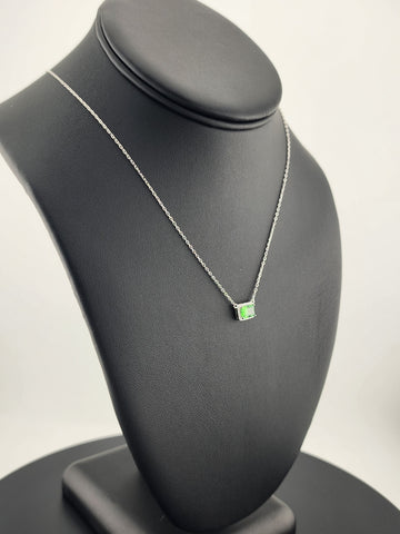 New Sterling Silver 925 Necklace – Green Rectangle Gemstone Pendant