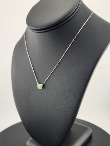 New Sterling Silver 925 Necklace – Green Rectangle Gemstone Pendant