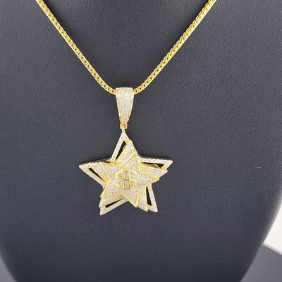 925 Silver Triple Star Dollar Pendant – Trendy & Icy