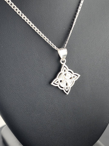 New Sterling Silver 925 Witch’s Knot Necklace – Wiccan Pagan Protection Amulet