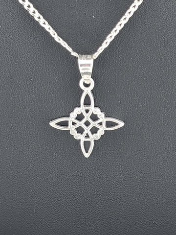 New Sterling Silver 925 Witch’s Knot Necklace – Wiccan Pagan Protection Amulet