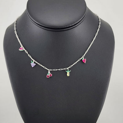 Fruit Fiesta: Sterling Silver 925 Multi-Fruit Necklace