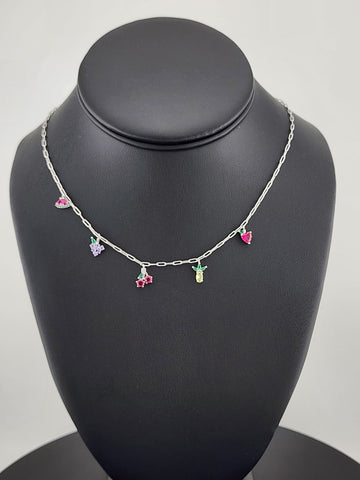 Fruit Fiesta: Sterling Silver 925 Multi-Fruit Necklace