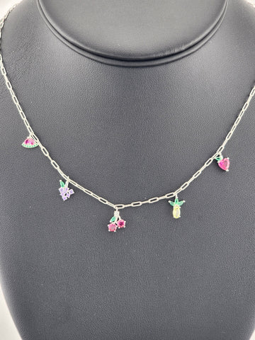 Fruit Fiesta: Sterling Silver 925 Multi-Fruit Necklace