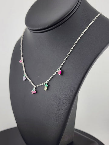 Fruit Fiesta: Sterling Silver 925 Multi-Fruit Necklace