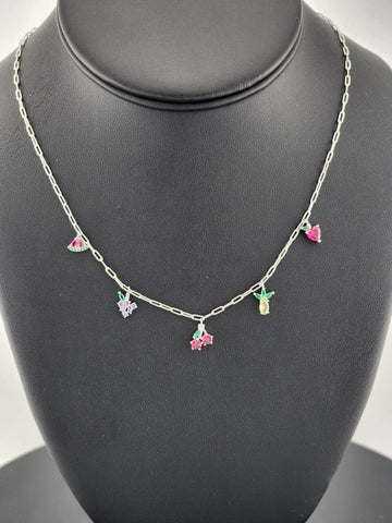 Fruit Fiesta: Sterling Silver 925 Multi-Fruit Necklace