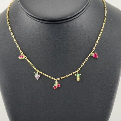 Fruit Fiesta: Sterling Silver 925 Multi-Fruit Necklace