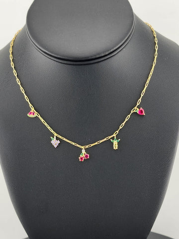 Fruit Fiesta: Sterling Silver 925 Multi-Fruit Necklace
