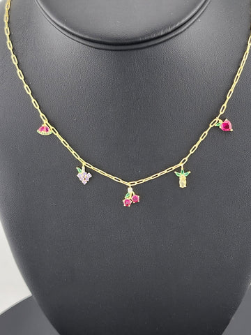 Fruit Fiesta: Sterling Silver 925 Multi-Fruit Necklace