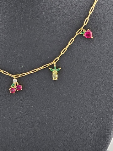 Fruit Fiesta: Sterling Silver 925 Multi-Fruit Necklace