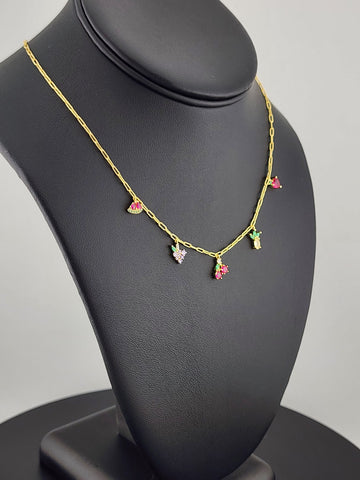 Fruit Fiesta: Sterling Silver 925 Multi-Fruit Necklace