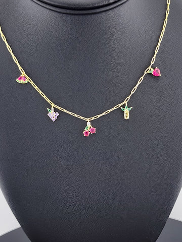 Fruit Fiesta: Sterling Silver 925 Multi-Fruit Necklace