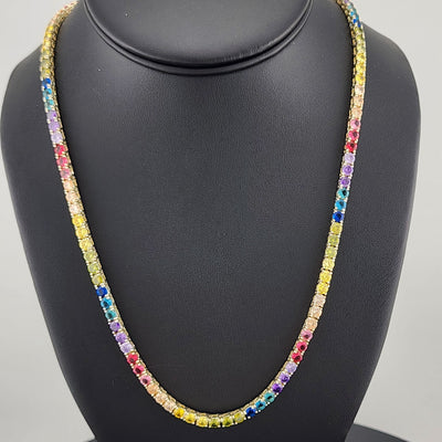 Rainbow Radiance – Sterling Silver Multi-Gemstone Tennis Necklace