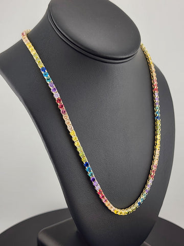 Rainbow Radiance – Sterling Silver Multi-Gemstone Tennis Necklace