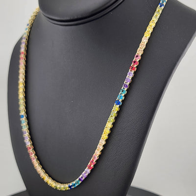 Rainbow Radiance – Sterling Silver Multi-Gemstone Tennis Necklace
