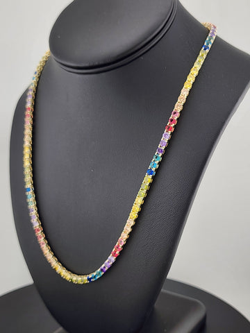 Rainbow Radiance – Sterling Silver Multi-Gemstone Tennis Necklace