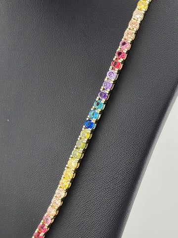 Rainbow Radiance – Sterling Silver Multi-Gemstone Tennis Necklace