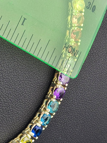 Rainbow Radiance – Sterling Silver Multi-Gemstone Tennis Necklace