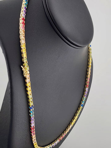 Rainbow Radiance – Sterling Silver Multi-Gemstone Tennis Necklace
