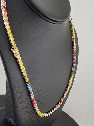Rainbow Radiance – Sterling Silver Multi-Gemstone Tennis Necklace