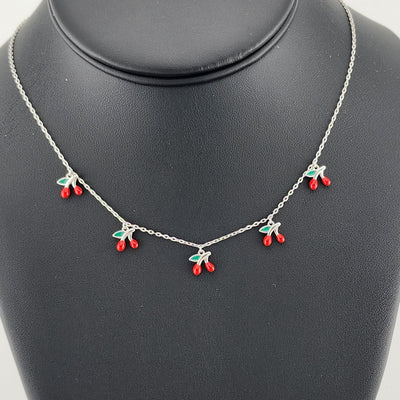 Fruity & Fun: Sterling Silver Multi-Cherry Pendant Necklace