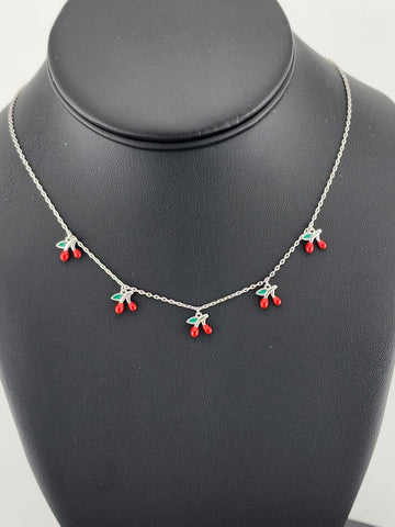 Fruity & Fun: Sterling Silver Multi-Cherry Pendant Necklace
