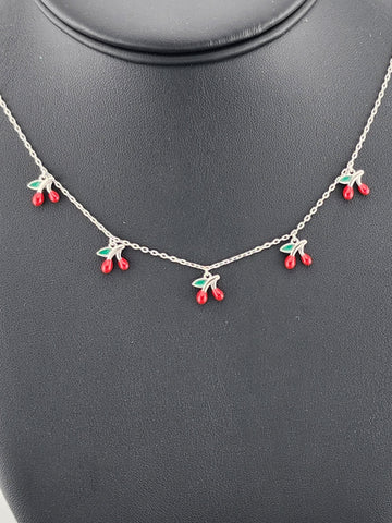 Fruity & Fun: Sterling Silver Multi-Cherry Pendant Necklace