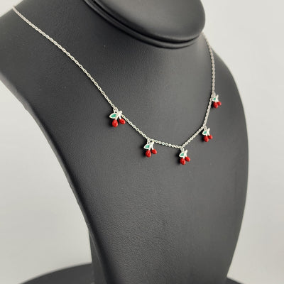 Fruity & Fun: Sterling Silver Multi-Cherry Pendant Necklace
