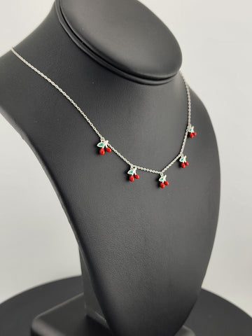 Fruity & Fun: Sterling Silver Multi-Cherry Pendant Necklace