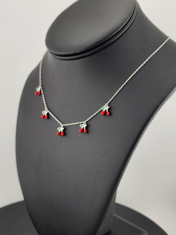 Fruity & Fun: Sterling Silver Multi-Cherry Pendant Necklace