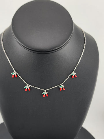 Fruity & Fun: Sterling Silver Multi-Cherry Pendant Necklace