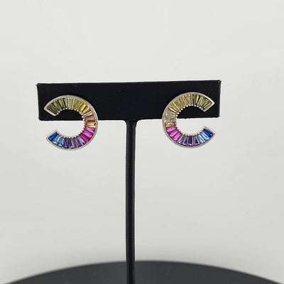 Vibrant C-Shape Multicolor Earrings in 925 Sterling Silver – Stylish & New