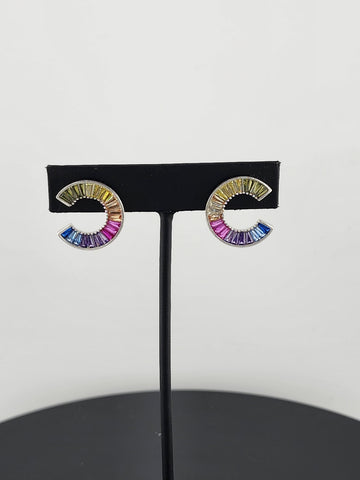 Vibrant C-Shape Multicolor Earrings in 925 Sterling Silver – Stylish & New