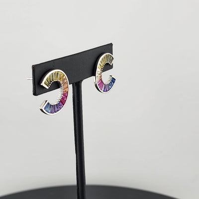 Vibrant C-Shape Multicolor Earrings in 925 Sterling Silver – Stylish & New