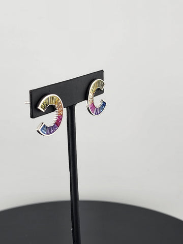 Vibrant C-Shape Multicolor Earrings in 925 Sterling Silver – Stylish & New