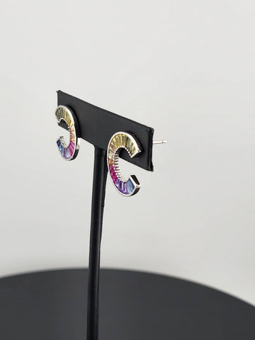 Vibrant C-Shape Multicolor Earrings in 925 Sterling Silver – Stylish & New