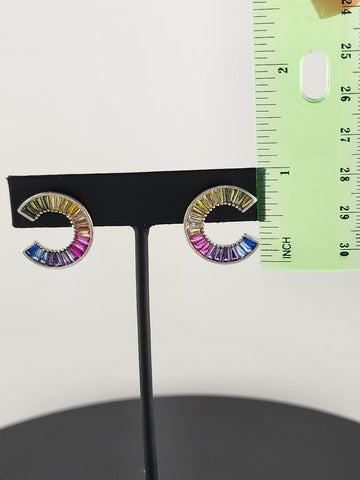 Vibrant C-Shape Multicolor Earrings in 925 Sterling Silver – Stylish & New