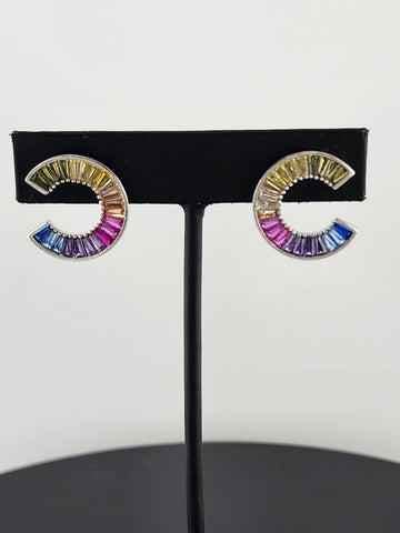 Vibrant C-Shape Multicolor Earrings in 925 Sterling Silver – Stylish & New