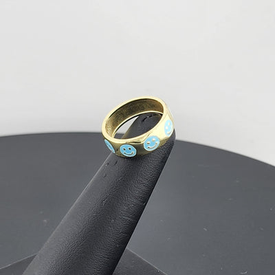 Happy Vibes: 925 Silver Blue Smiley Face Ring