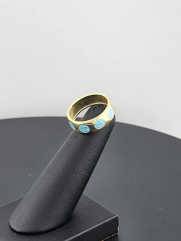 Happy Vibes: 925 Silver Blue Smiley Face Ring