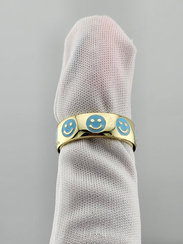 Happy Vibes: 925 Silver Blue Smiley Face Ring