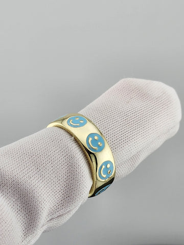 Happy Vibes: 925 Silver Blue Smiley Face Ring