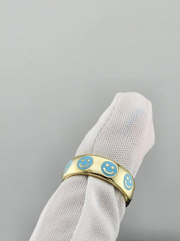 Happy Vibes: 925 Silver Blue Smiley Face Ring