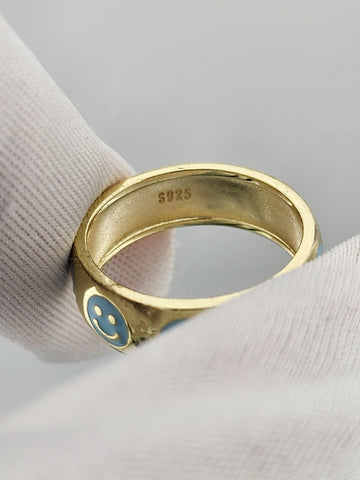 Happy Vibes: 925 Silver Blue Smiley Face Ring