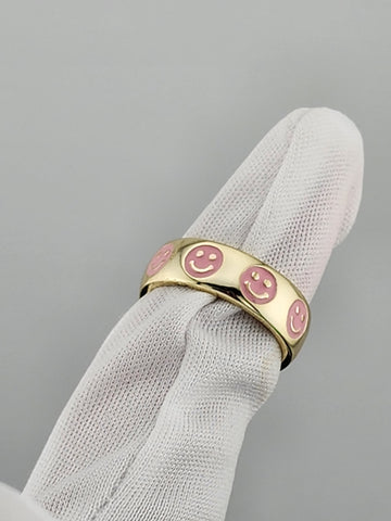 Happy Vibes: 925 Silver pink Smiley Face Ring