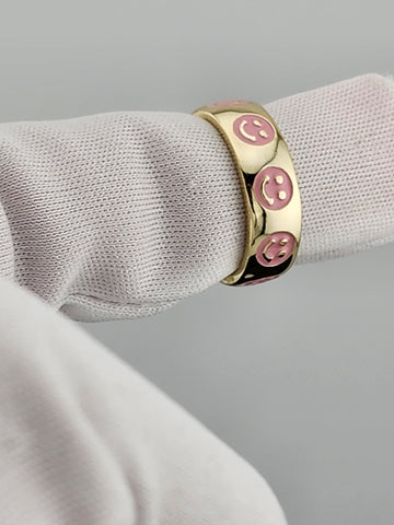 Happy Vibes: 925 Silver pink Smiley Face Ring