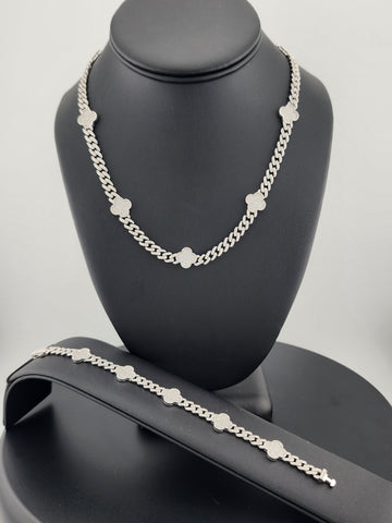 Charmed & Chic: Sterling Silver 925 Clover Jewelry Set