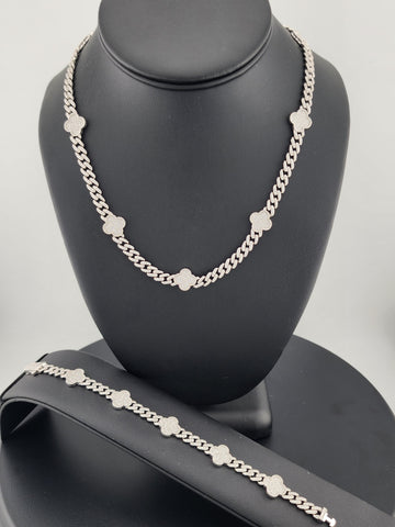 Charmed & Chic: Sterling Silver 925 Clover Jewelry Set