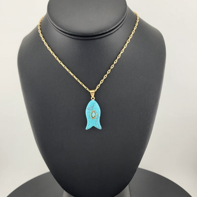 Under the Sea Vibes – Fish-Shaped Turquoise Necklace with Stone